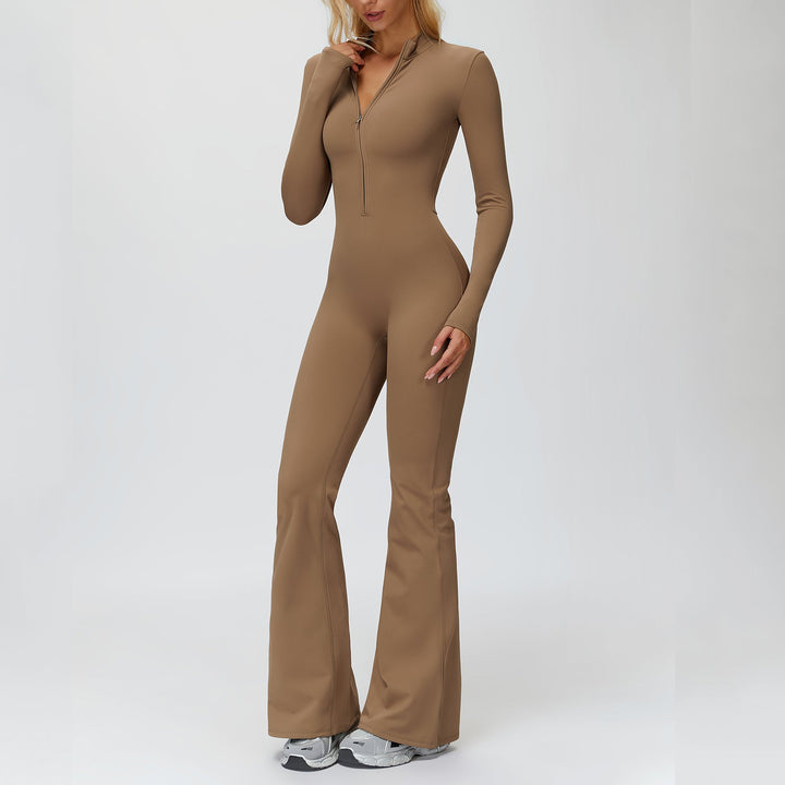 Fleece-Lined Zip-Up Flare Jumpsuit