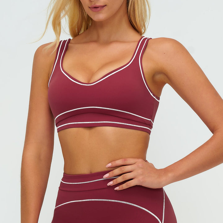 Contrast-Stitch U-Back Sports Bra