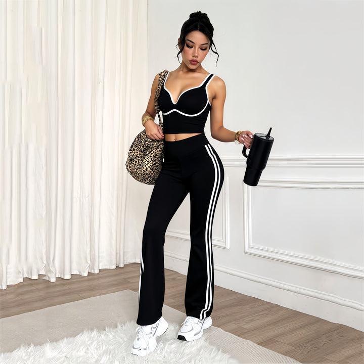 Color-Block Trim Flare Sports Pants