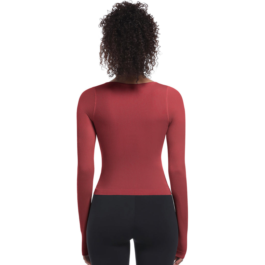 Seamless Crew Neck Long Sleeve Top with Built-in Bra