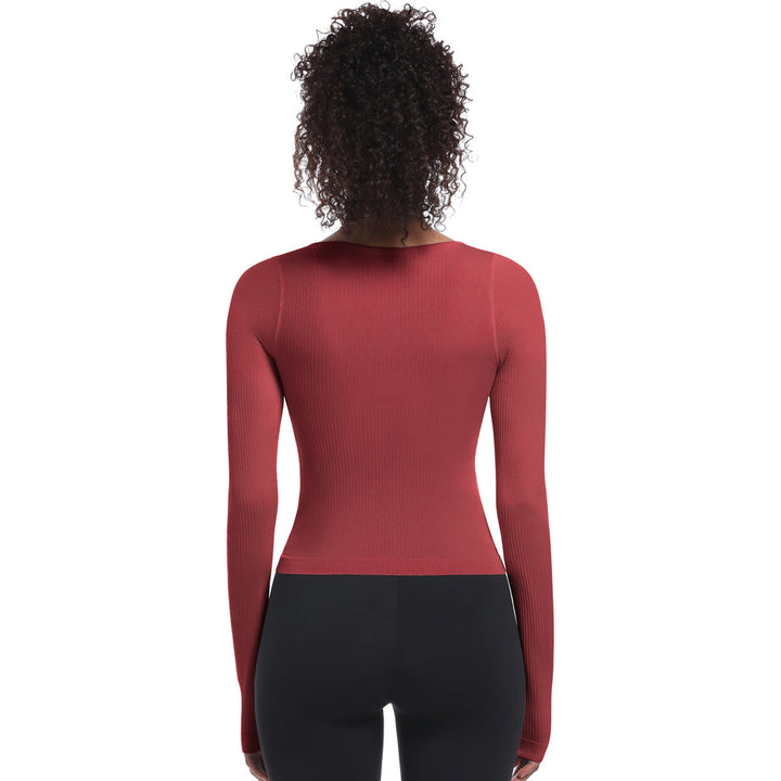 Seamless Crew Neck Long Sleeve Top with Built-in Bra