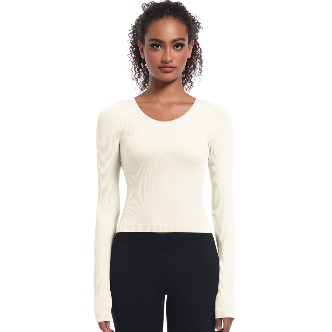 Seamless Crew Neck Long Sleeve Top with Built-in Bra