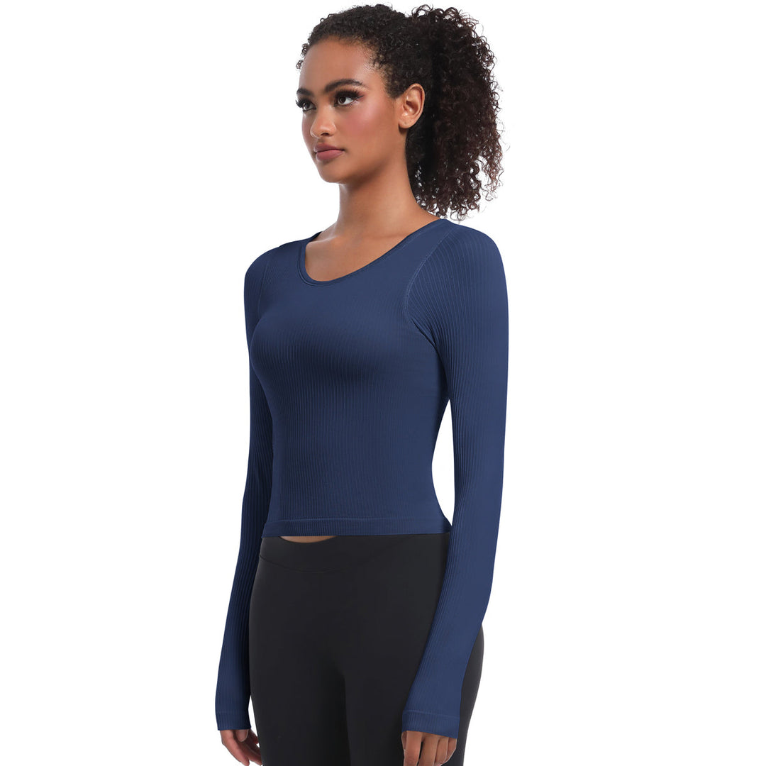 Seamless Crew Neck Long Sleeve Top with Built-in Bra