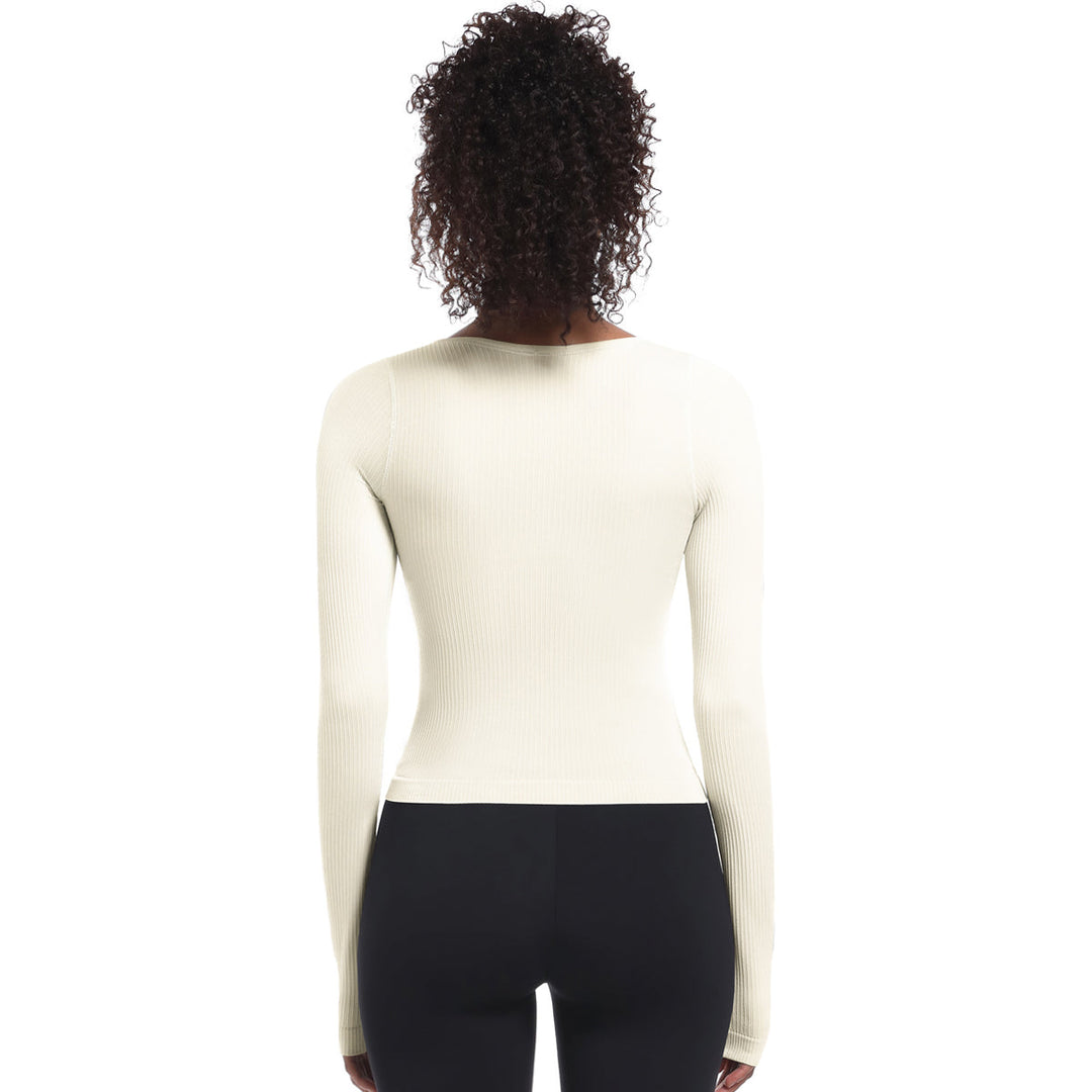 Seamless Crew Neck Long Sleeve Top with Built-in Bra