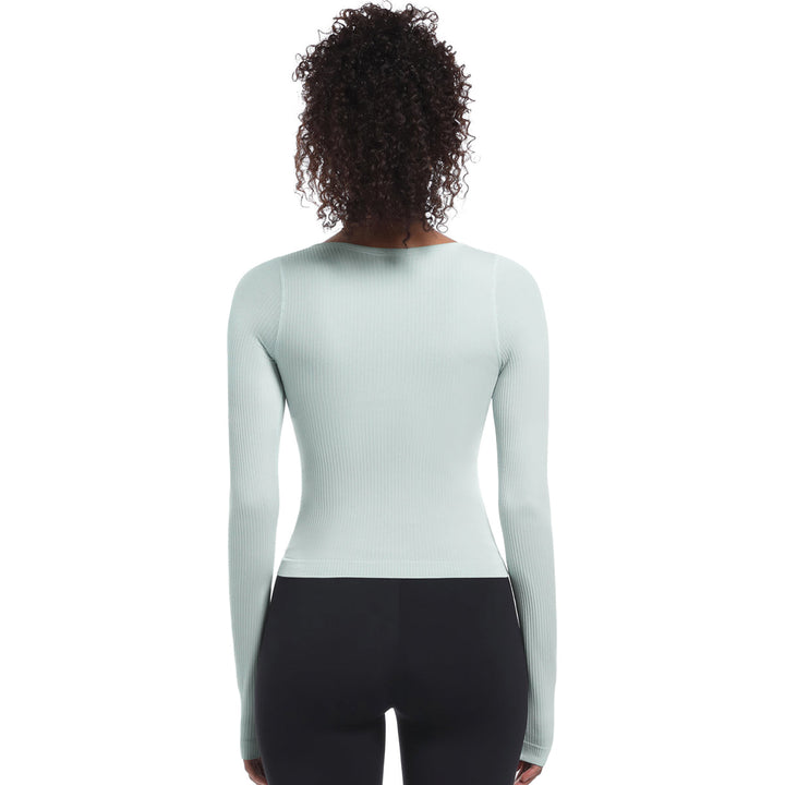 Seamless Crew Neck Long Sleeve Top with Built-in Bra