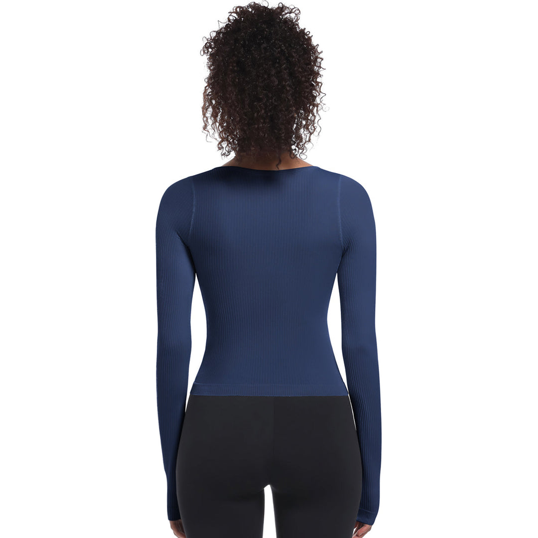 Seamless Crew Neck Long Sleeve Top with Built-in Bra