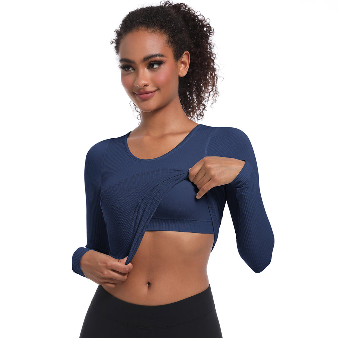 Seamless Crew Neck Long Sleeve Top with Built-in Bra