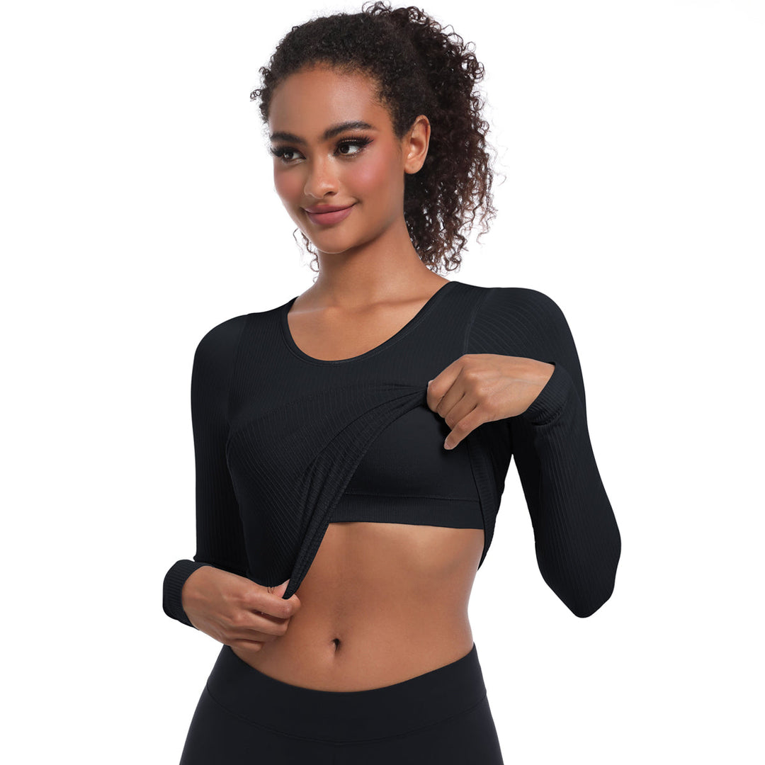 Seamless Crew Neck Long Sleeve Top with Built-in Bra