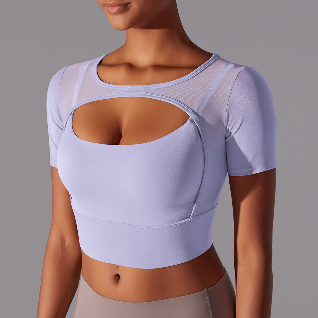 Mesh Long Sleeve Sexy Top with Built-in Bra