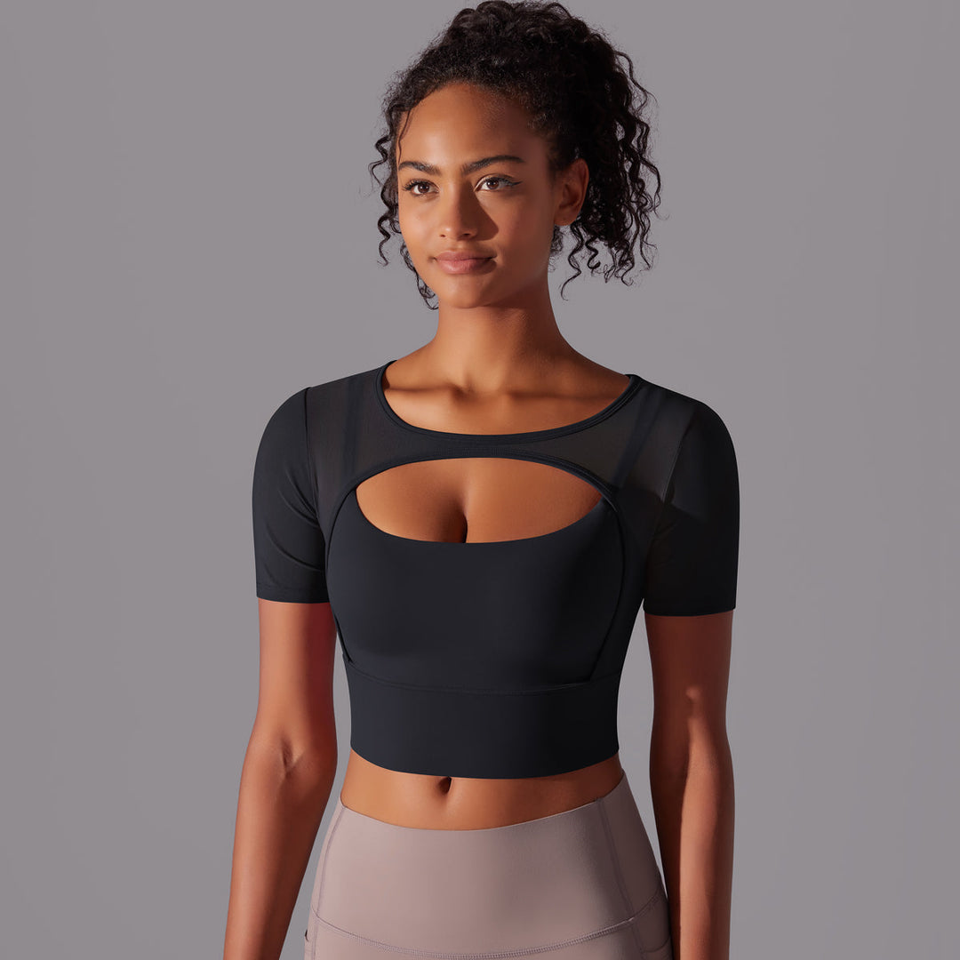 Mesh Long Sleeve Sexy Top with Built-in Bra